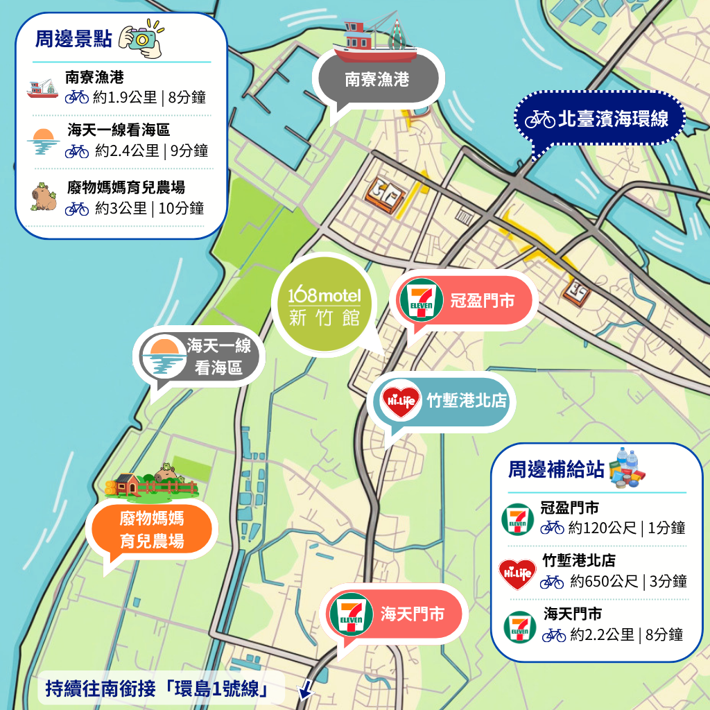  168motel新竹館自行車友善地圖